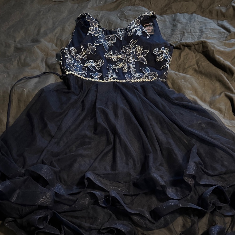 Xtraordinary Navy Floral Embroidered Dress